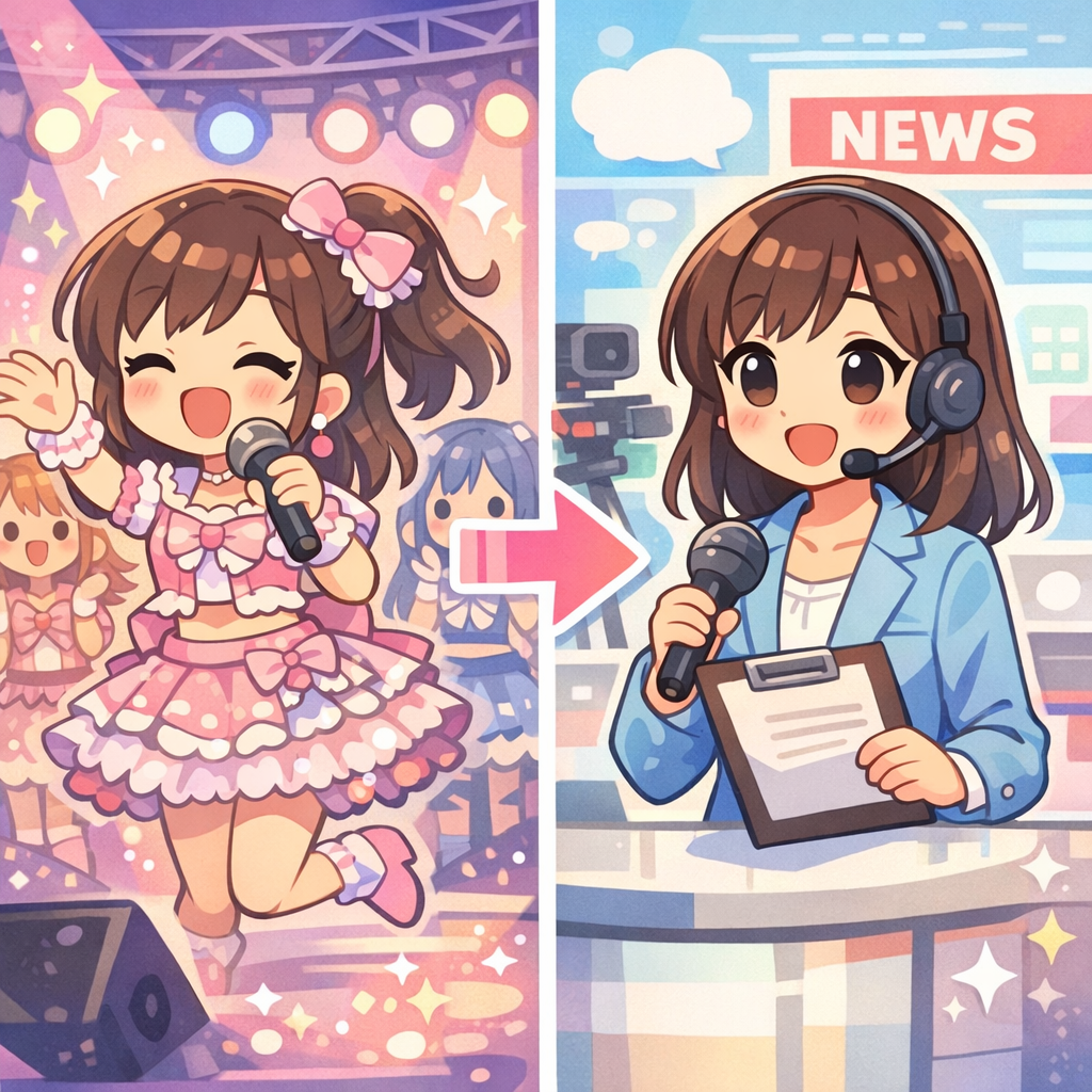 モーニング娘。からアナウンサーへのキャリアをイメージしたイラスト