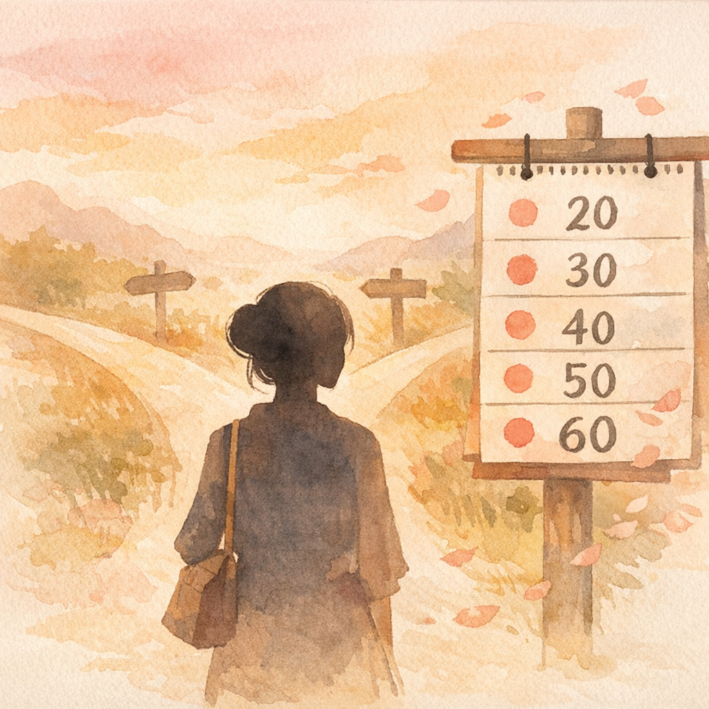 アラフォー独身女性の人生の選択肢をイメージしたイラスト