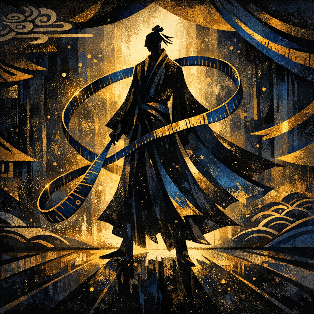 舞台に立つ役者の長身シルエット抽象アート