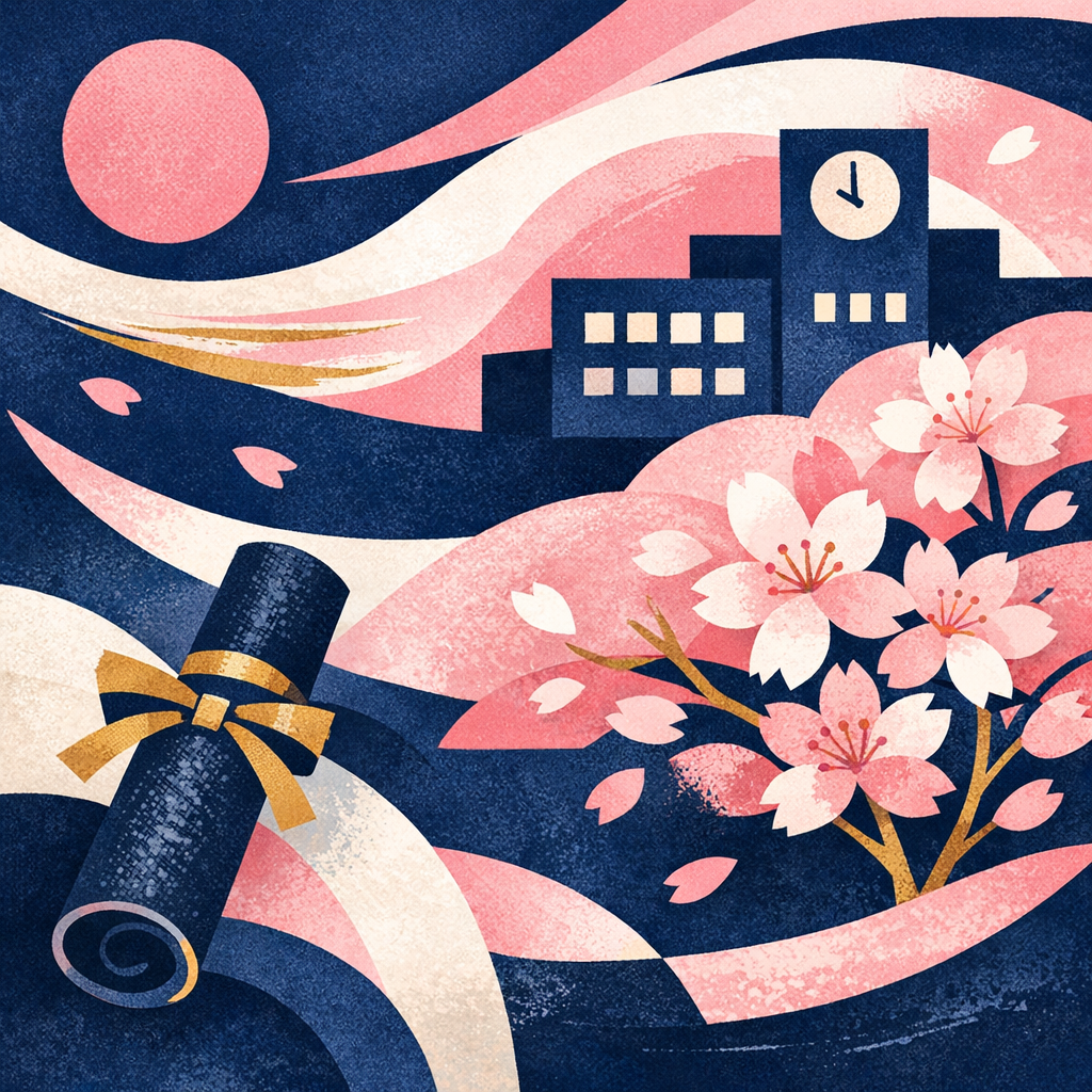 学校と卒業をイメージした抽象アート