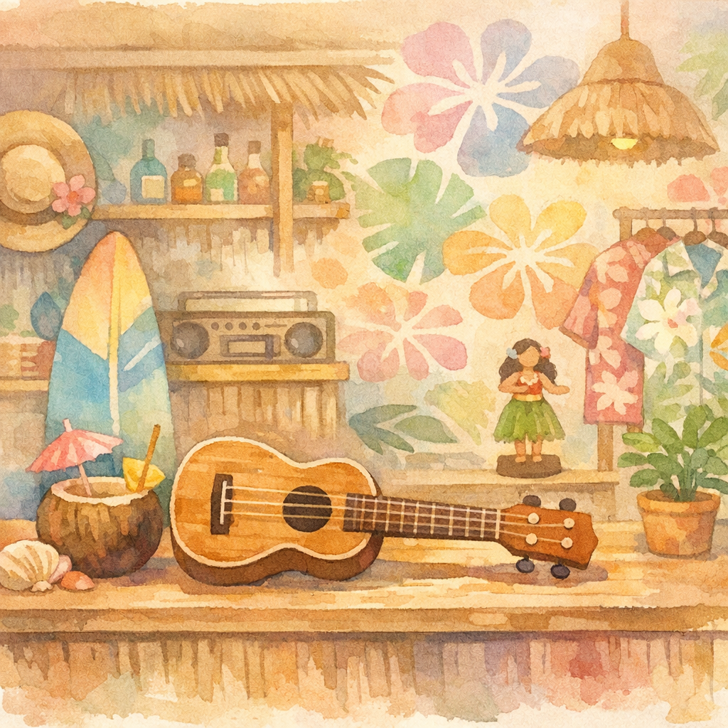 ウクレレとアロハシャツのイラスト