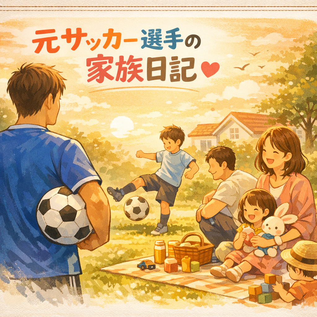 元サッカー選手と家族をイメージしたイラスト