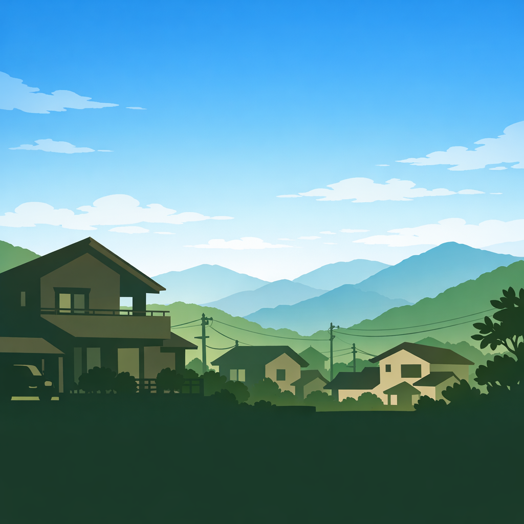 高知の住宅街を表す抽象イラスト